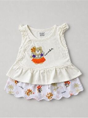 Cucumber Cream Baby Bodysuit with Floral Detail 3-6 months
